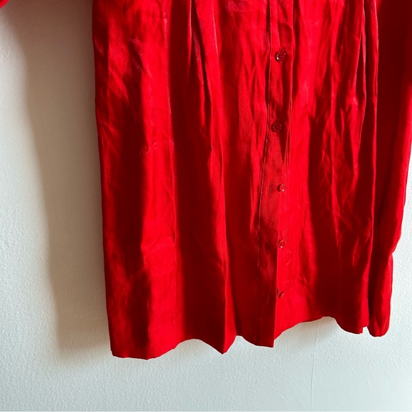 & Other Stories Red Shimmery Puff Sleeves Button Front Dress - Picture 5 of 12